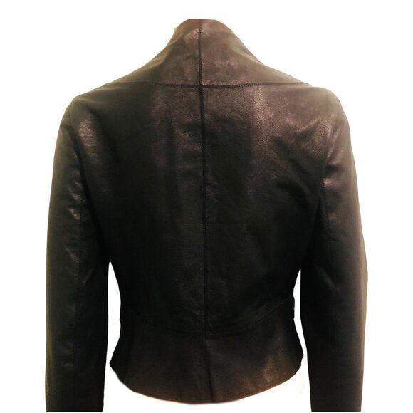 ANTHROPOLOGIE UK ELEVENSES Asymmetrical Zipper Black Leather Moto Jacket Sz S - Picture 5 of 9